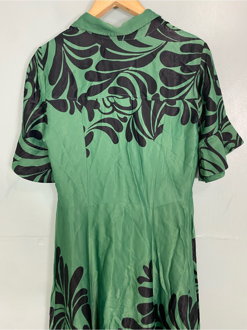 Anthropologie Maeve Bell Sleeve Buttondown Shirt Dress Green Large Maxi - Picture 6 of 6